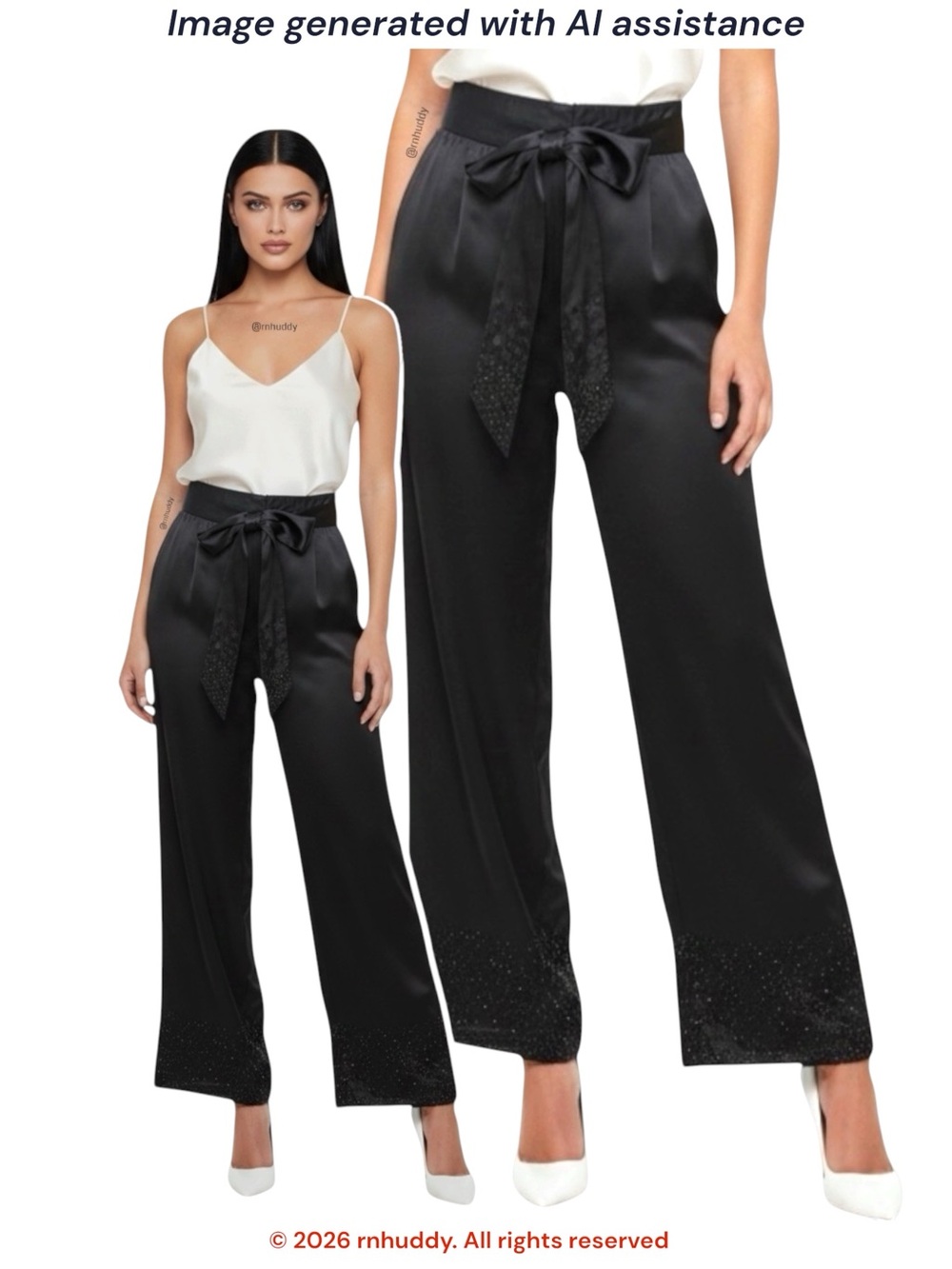 NWT Cache size 12 black silk beaded wide leg pants